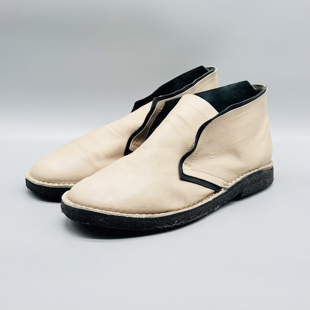 Dusica Dusica Boots Womens 6.5 Beige Leather Slip On Ankle Booties Crepe Sole - Picture 4 of 13
